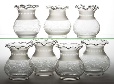 ASSORTED CUT AND ENGRAVED PATTERNED OREGON LAMP SHADES, LOT OF SEVEN