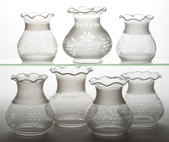 ASSORTED CUT AND ENGRAVED PATTERNED OREGON LAMP SHADES, LOT OF SEVEN