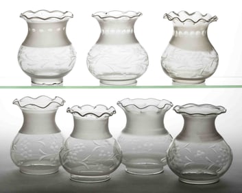 ASSORTED CUT AND ENGRAVED PATTERN OREGON LAMP SHADES, LOT OF SEVEN