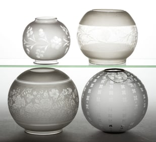 ASSORTED ENGRAVED AND ETCHED LAMP SHADES, LOT OF FOUR