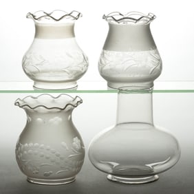 ASSORTED GLASS LAMP SHADES, LOT OF FOUR