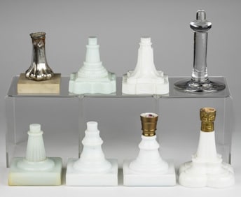 ASSORTED GLASS KEROSENE LAMP BASES, LOT OF EIGHT