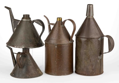 ASSORTED SHEET-IRON LARGE LAMP FILLERS, LOT OF FOUR