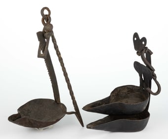 ASSORTED WROUGHT-IRON CRUSIES / PHOEBES, LOT OF TWO