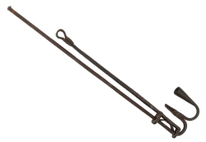 WROUGHT-IRON ADJUSTABLE HANGING COMBINATION RUSHLIGHT AND CANDLE HOLDER