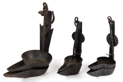 ASSORTED WROUGHT-IRON DOUBLE CRUSIES / PHOEBES, LOT OF THREE