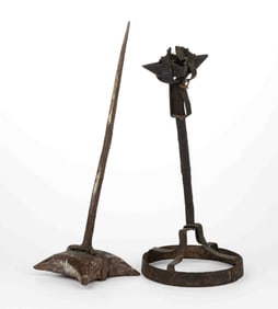 ASSORTED WROUGHT-IRON GREASE / FAT PAN LAMPS, LOT OF TWO