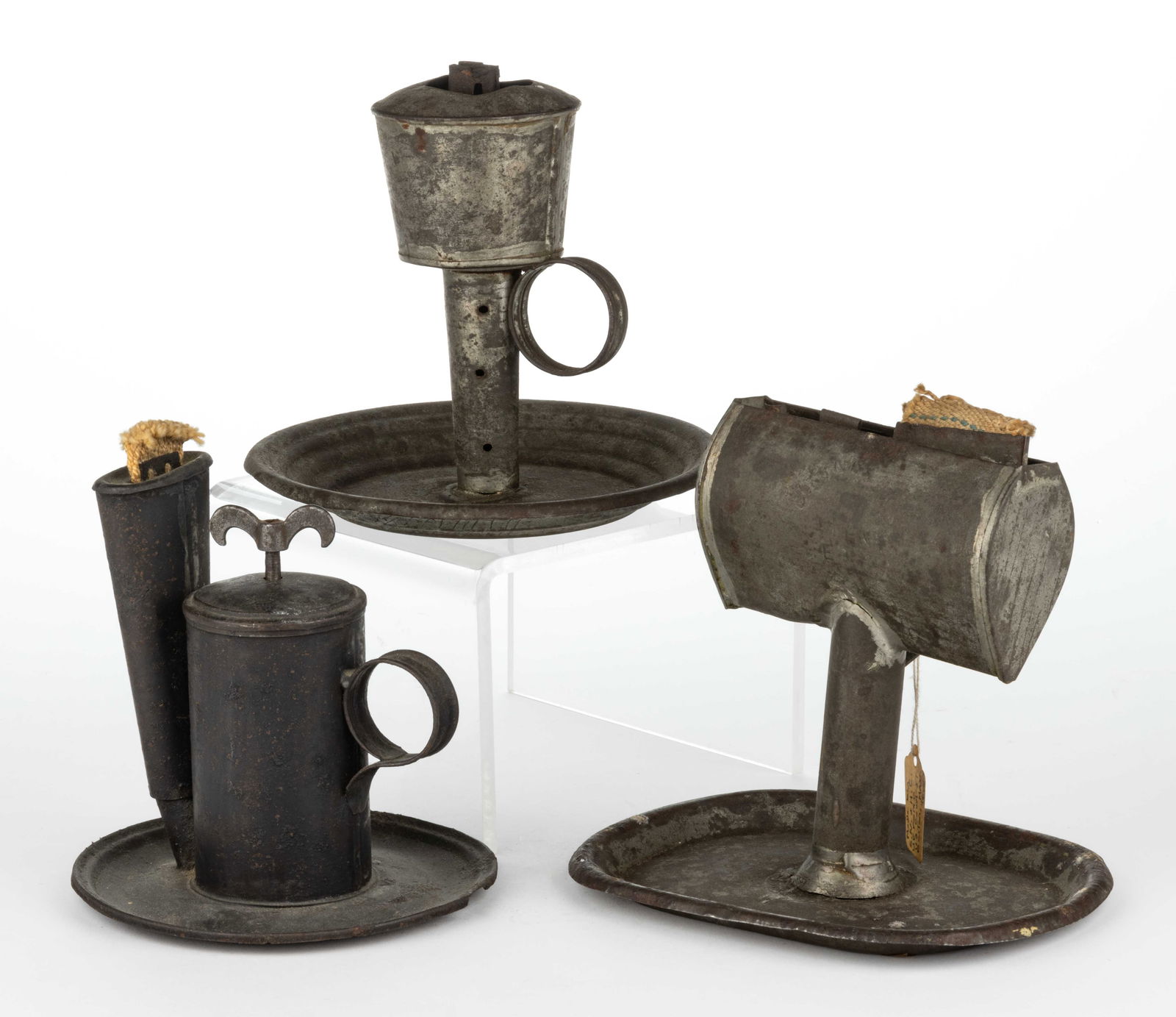 ASSORTED SHEET-IRON / TIN LARD LAMPS, LOT OF THREE (1 of 1)