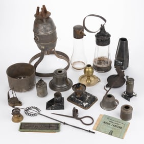 ASSORTED SHEET-IRON AND WROUGHT-IRON EARLY LIGHTING ARTICLES, UNCOUNTED LOT