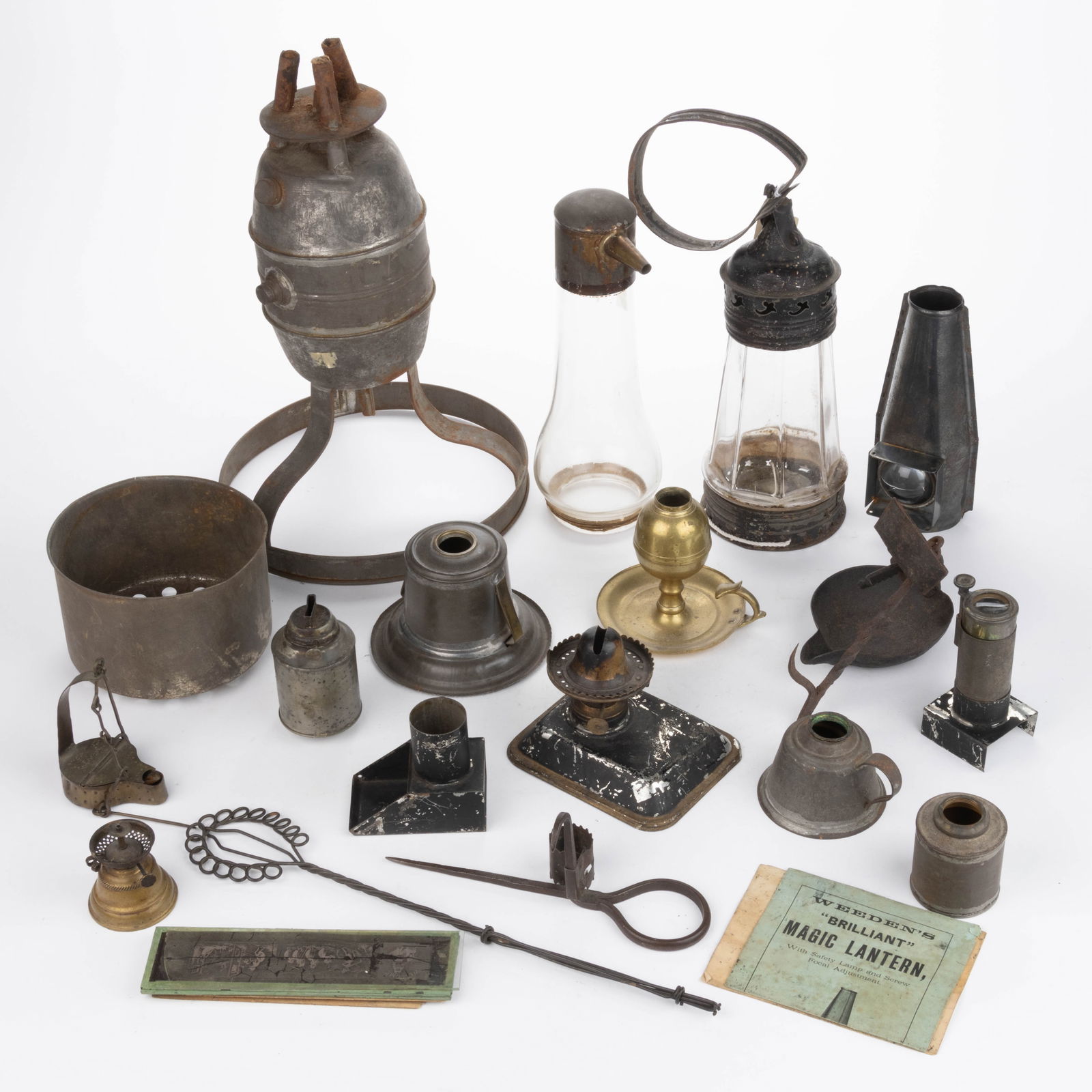 ASSORTED SHEET-IRON AND WROUGHT-IRON EARLY LIGHTING ARTICLES, UNCOUNTED LOT (1 of 1)
