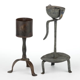 ASSORTED SHEET-IRON AND WROUGHT-IRON KETTLE-TYPE LAMPS, LOT OF TWO