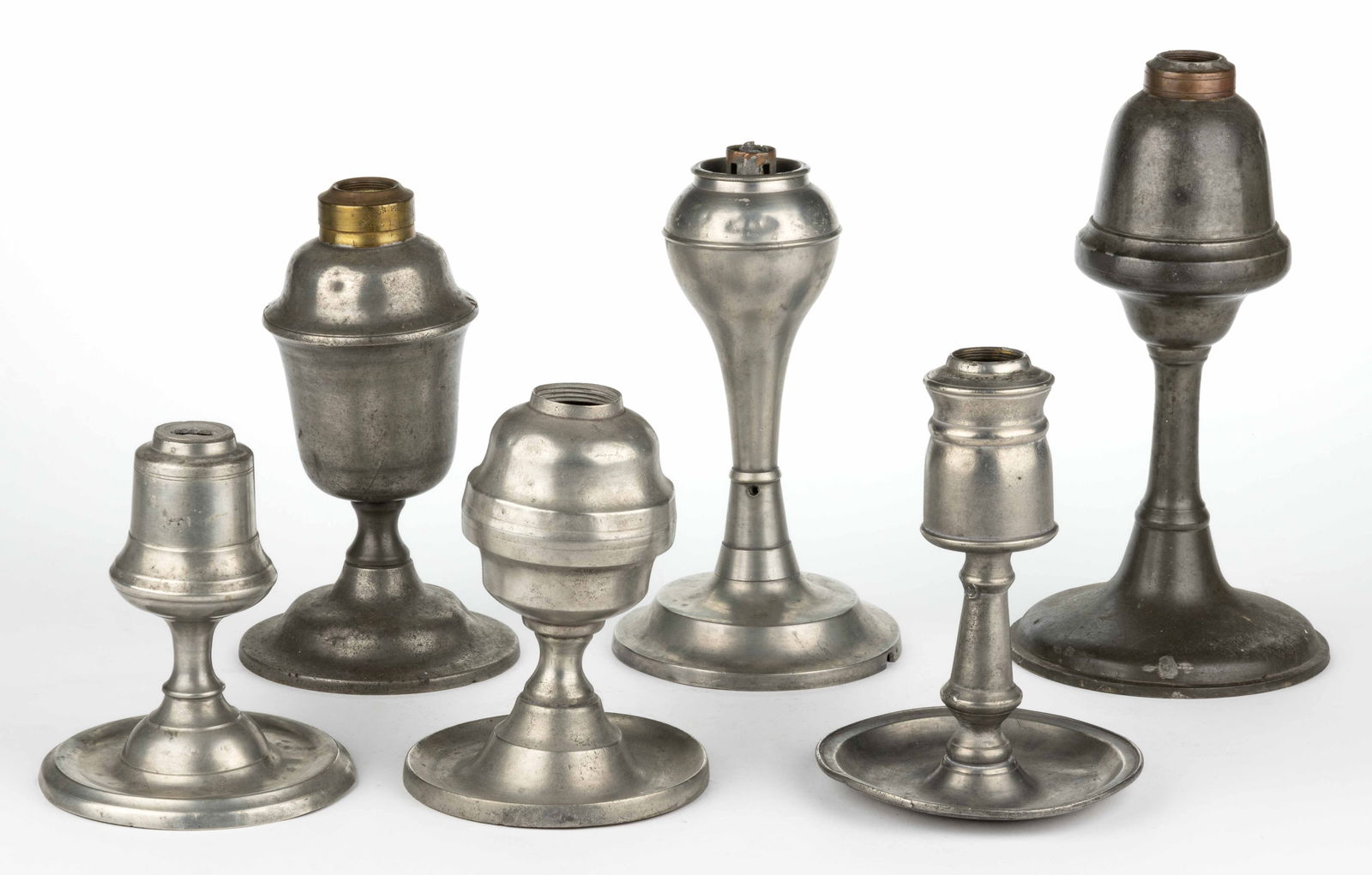 ASSORTED PEWTER STAND LAMPS, LOT OF SIX (1 of 1)
