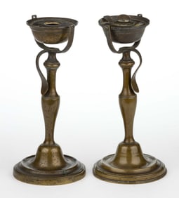 BRASS TRUNNION FAT / GREASE STAND LAMPS, PAIR