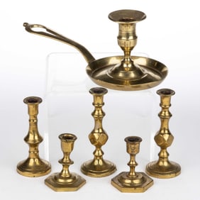 ASSORTED BRASS CANDLESTICKS, LOT OF SIX