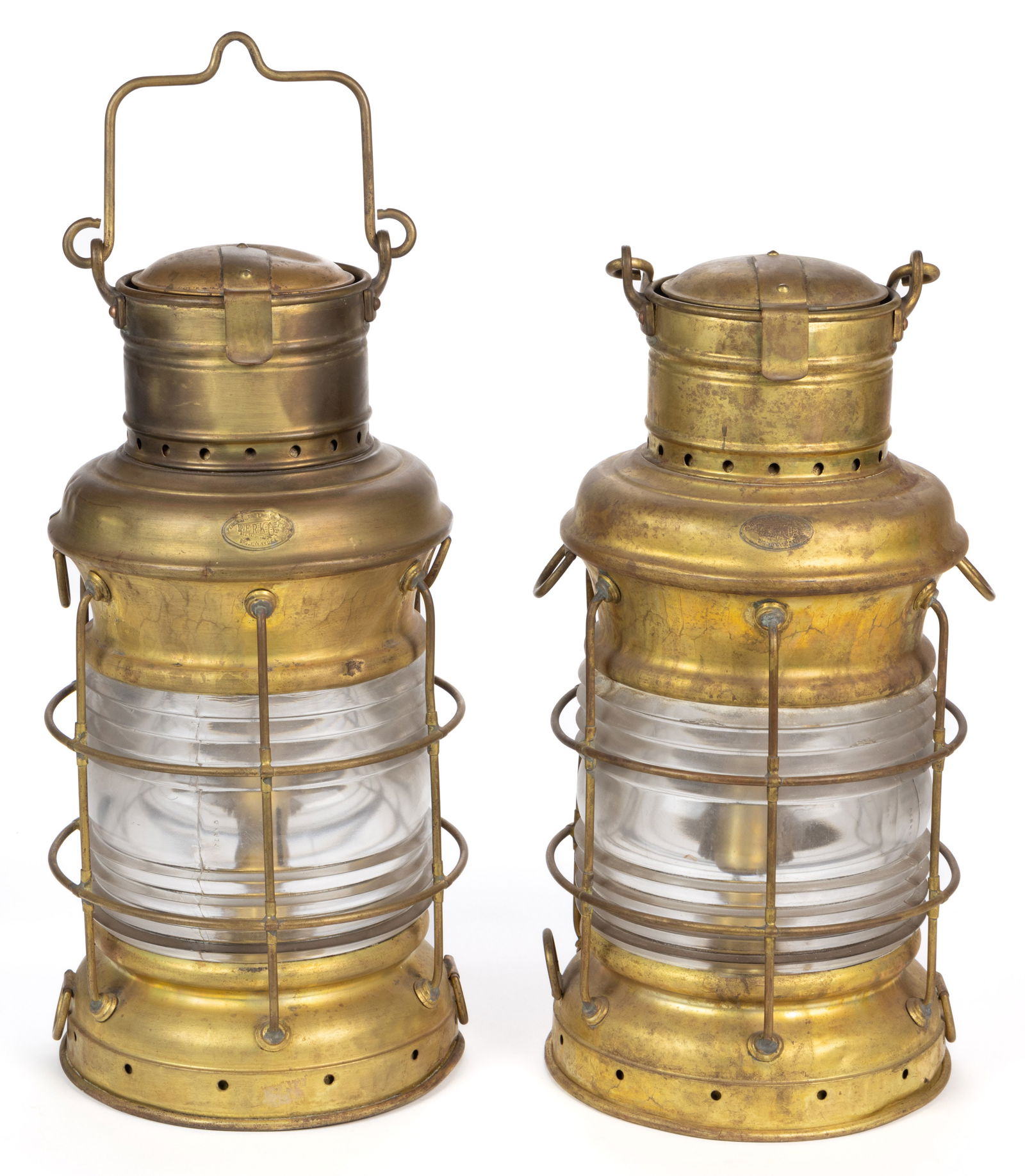 PERKINS "PERKO" BRASS ANCHOR MARINE LANTERNS, PAIR (1 of 3)