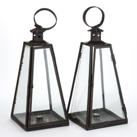 SHEET-IRON / TIN CANDLE LANTERNS, PAIR