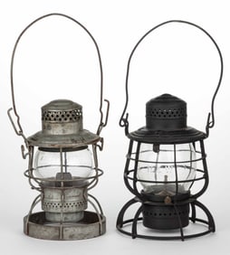 ASSORTED MANUFACTURERS STEEL NORFOLK & WESTERN RAILROAD LANTERNS, LOT OF TWO
