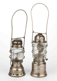 ASSORTED JUSTRITE NICKEL-PLATED CAMPING / MINING ACETYLENE LANTERNS, LOT OF TWO