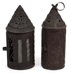 ASSORTED PIERCED AND PUNCHED SHEET-IRON CANDLE LANTERNS, LOT OF TWO