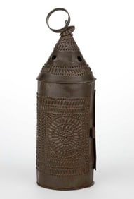 AMERICAN PIERCED AND PUNCHED SHEET-IRON / TIN CANDLE LANTERN