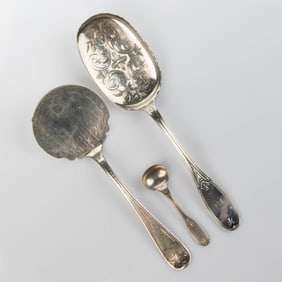 KITTS AND RELATED PARTNERSHIPS, LOUISVILLE, KENTUCKY COIN SILVER SERVING UTENSILS, LOT OF THREE