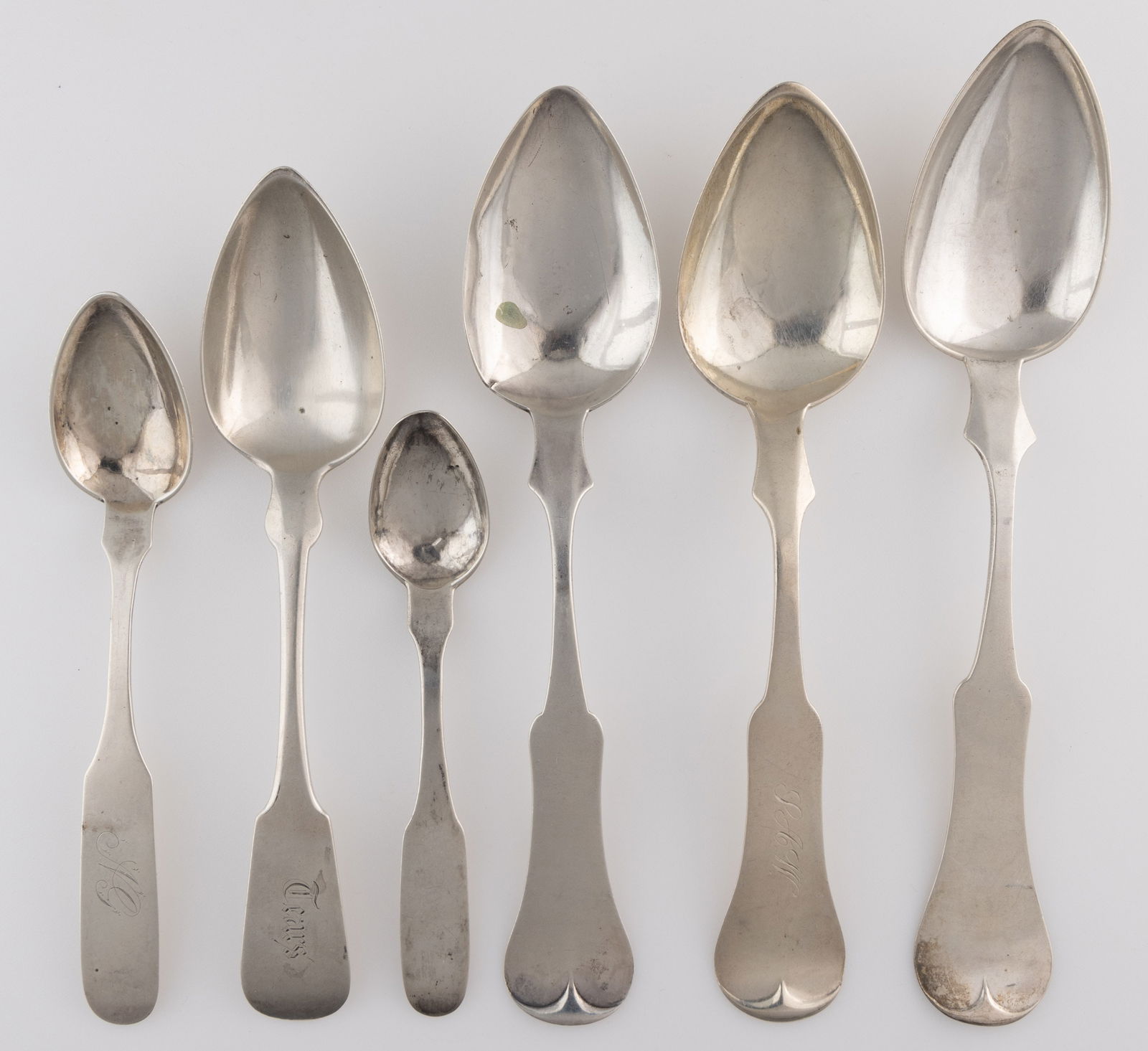 CYNTHIANA, HARRODSBURG, AND OTHER, KENTUCKY STERLING AND COIN SILVER SPOONS, LOT OF SIX (1 of 2)