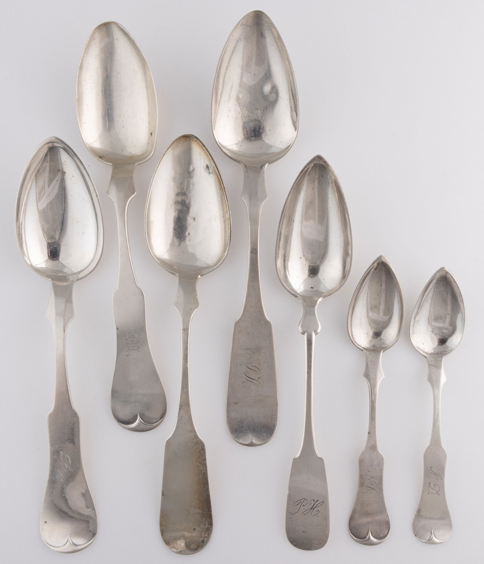 KENTUCKY AND OTHER STERLING AND COIN SILVER SPOONS, LOT OF SEVEN (1 of 2)