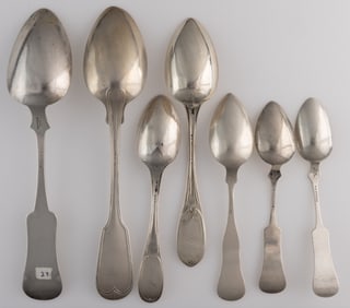 KENTUCKY RETAILED, AND POSSIBLY OTHER, STERLING AND COIN SILVER SPOONS, LOT OF SEVEN