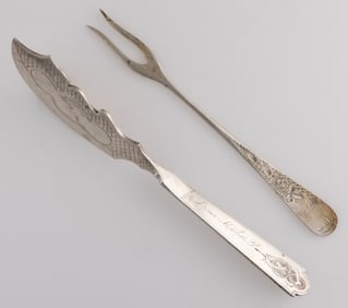 LOUISVILLE AND NEWPORT, KENTUCKY RETAILED STERLING AND COIN SILVER SERVING UTENSILS, LOT OF TWO