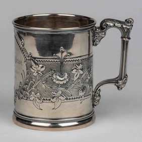 GORHAM / PRICE FAMILY, GORHAM & CO. COIN SILVER PRESENTATION CHILD'S MUG