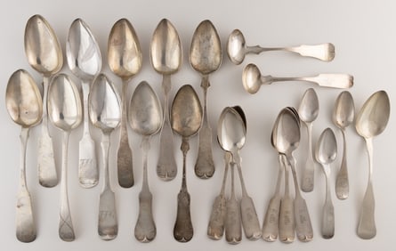 NEW ENGLAND AND OTHER AMERICAN COIN SILVER SPOONS, LOT OF 21