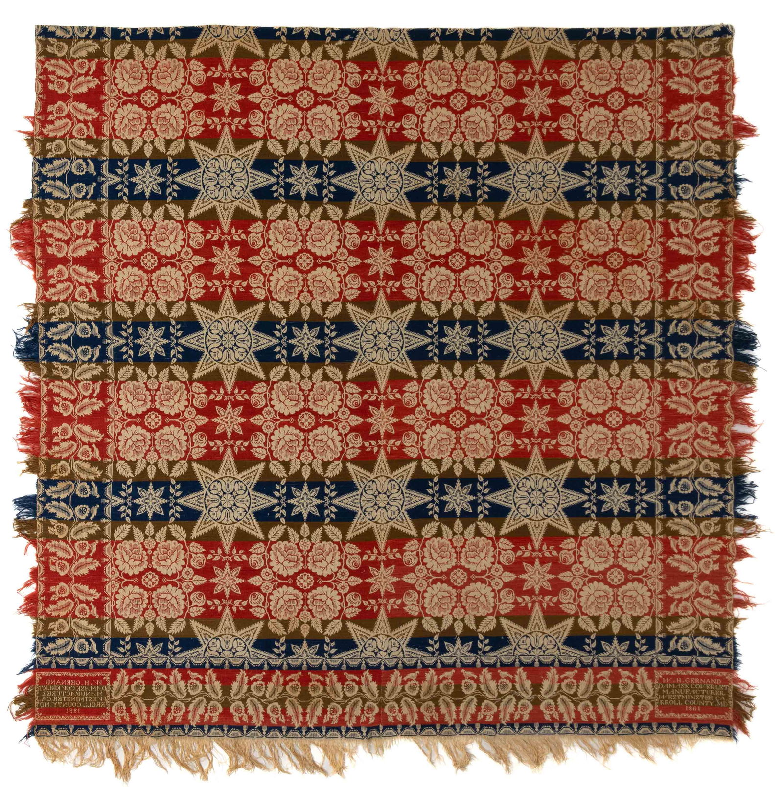 CARROLL CO., MARYLAND SIGNED AND DATED JACQUARD COVERLET (1 of 5)
