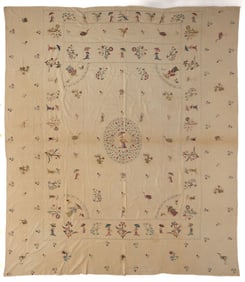 18TH CENTURY CHINOISERIE SILK-EMBROIDERED QUILT