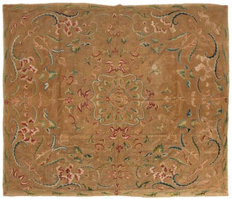 ENGLISH / CONTINENTAL SILK-EMBROIDERED BED OR TABLE COVER
