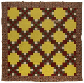 YORK CO., PENNSYLVANIA "DOUBLE IRISH CHAIN / CHAINED FIVE PATCH" APPLIQUE AND PIECED QUILT
