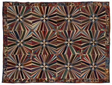 AMERICAN DATED CRAZY-STYLE APPLIQUE AND PIECED QUILT