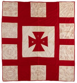 NEW JERSEY THE KING'S DAUGHTER FRIENDSHIP / ALBUM EMBROIDERED APPLIQUE AND PIECED QUILT