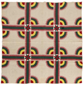 MID-ATLANTIC "CROWN OF THORNS / NEW YORK BEAUTY" PIECED QUILT