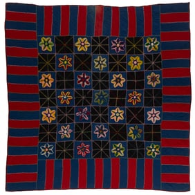 PENNSYLVANIA AMISH PLUSH WORK EMBROIDERED AND PIECED QUILT