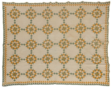 AMERICAN "DOUBLE STAR / BROKEN STAR" PIECED QUILT