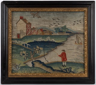 18TH CENTURY AMERICAN / BRITISH CANVASWORK NEEDLEWORK PICTURE