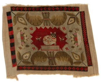 BRITISH ATTRIBUTED FOLK ART BERLIN WORK NEEDLEWORK PICTURE WITH CAT