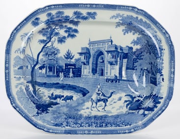STAFFORDSHIRE TRANSFER-PRINTED CAMEL / INDIA MOTIF CERAMIC WELL-AND-TREE PLATTER