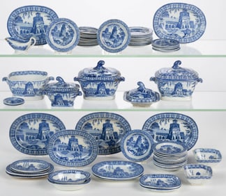 STAFFORDSHIRE TRANSFER-PRINTED INDIA MOTIF CERAMIC CHILDREN'S TOY DINNER SET, LOT OF 64