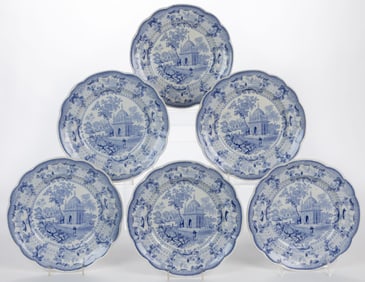 STAFFORDSHIRE TRANSFER-PRINTED INDIAN SCENERY MOTIF CERAMIC PLATES, LOT OF SIX