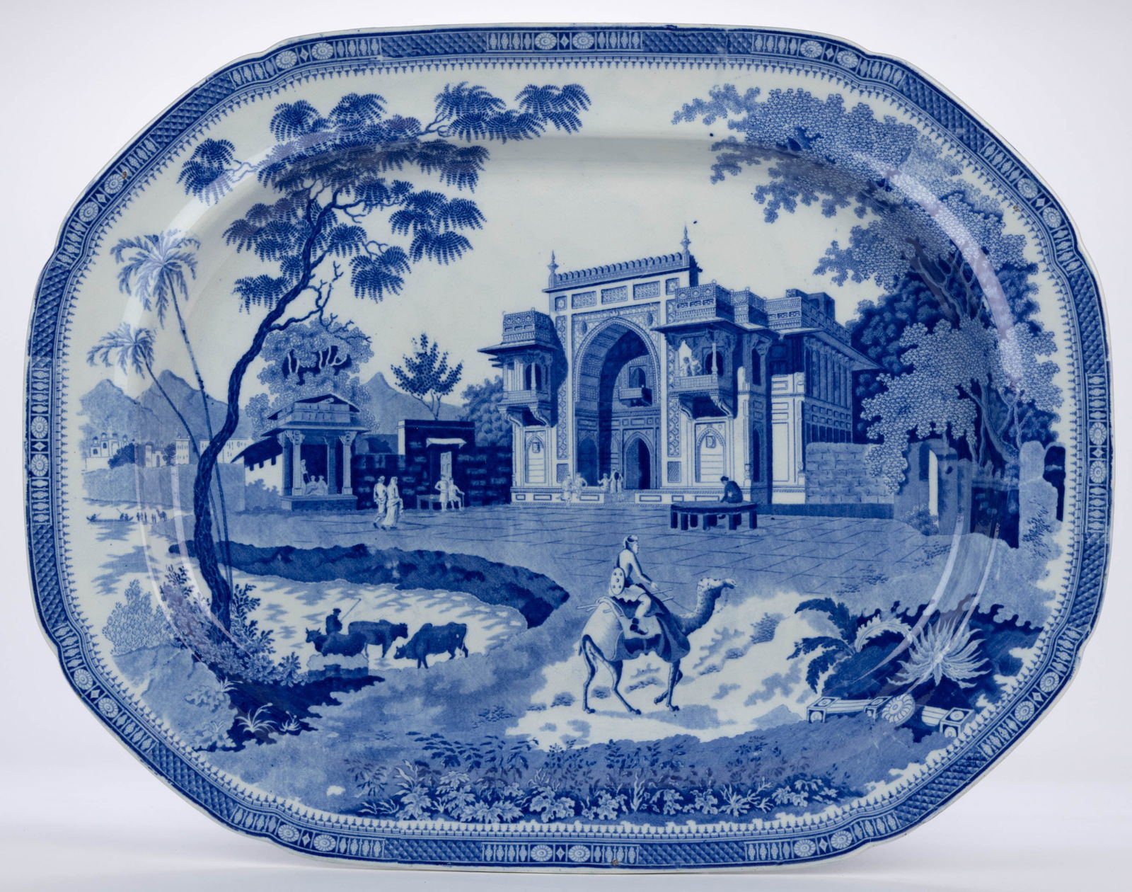 STAFFORDSHIRE TRANSFER-PRINTED CAMEL / INDIA-MOTIF CERAMIC PLATTER (1 of 2)