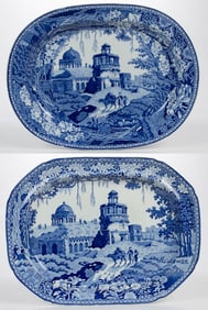 STAFFORDSHIRE TRANSFER-PRINTED INDIA MOTIF CERAMIC PLATTERS, LOT OF TWO