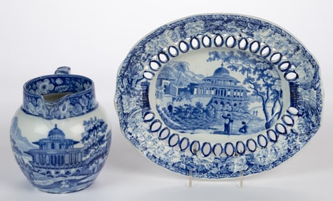 STAFFORDSHIRE TRANSFER-PRINTED INDIA MOTIF CERAMIC TABLE ARTICLES, LOT OF TWO