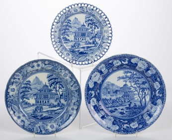 STAFFORDSHIRE TRANSFER-PRINTED INDIA MOTIF CERAMIC PLATES, LOT OF THREE