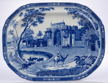 STAFFORDSHIRE TRANSFER-PRINTED CAMEL / INDIA MOTIF CERAMIC PLATTER